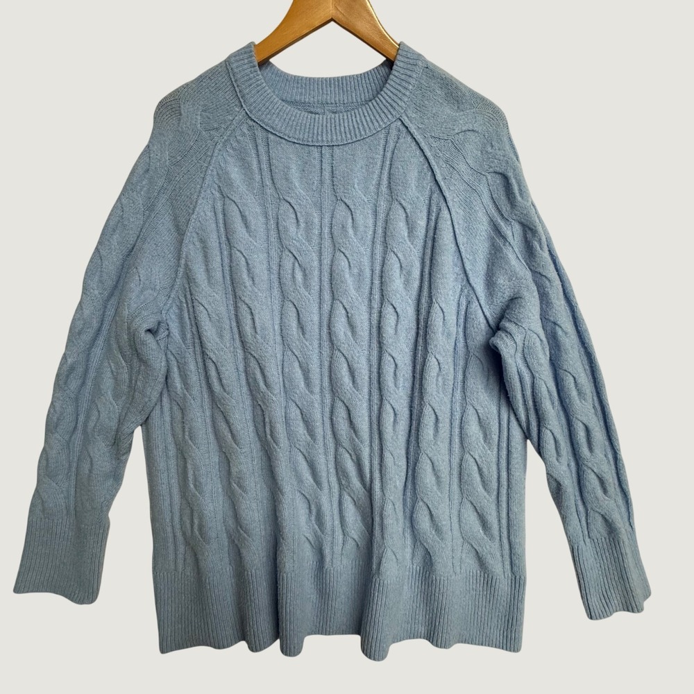 Aerie Womens M Blue Cable Knit Sweater Oversized Crew Neck Cozy Pullover